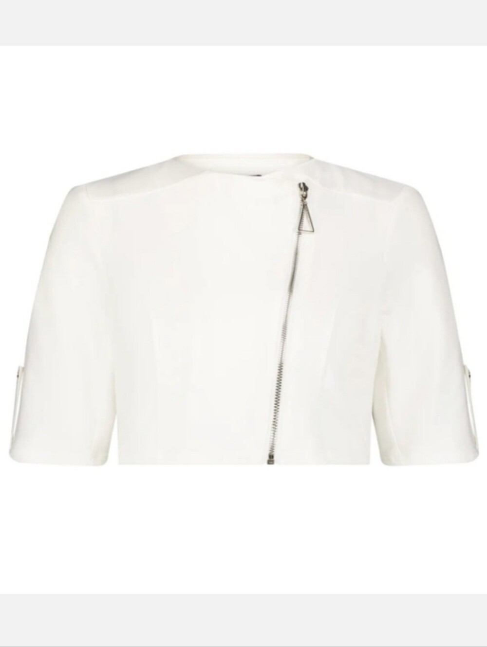 Aleeza Paris Naomi Stretch Ivory White Biker Jacket Top Moto Crop Large NWT - Picture 2 of 12